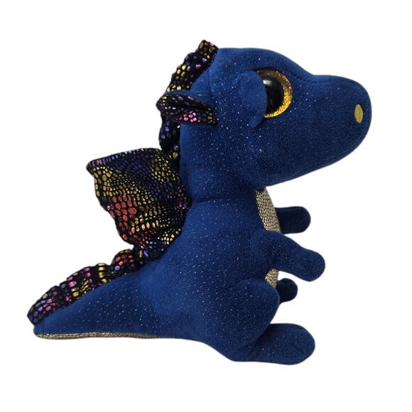 Ty Beanie Boo Saffire Dragon Plush Stuffed Animal Sparkle Blue Gold Wings 9" - Picture 4 of 8